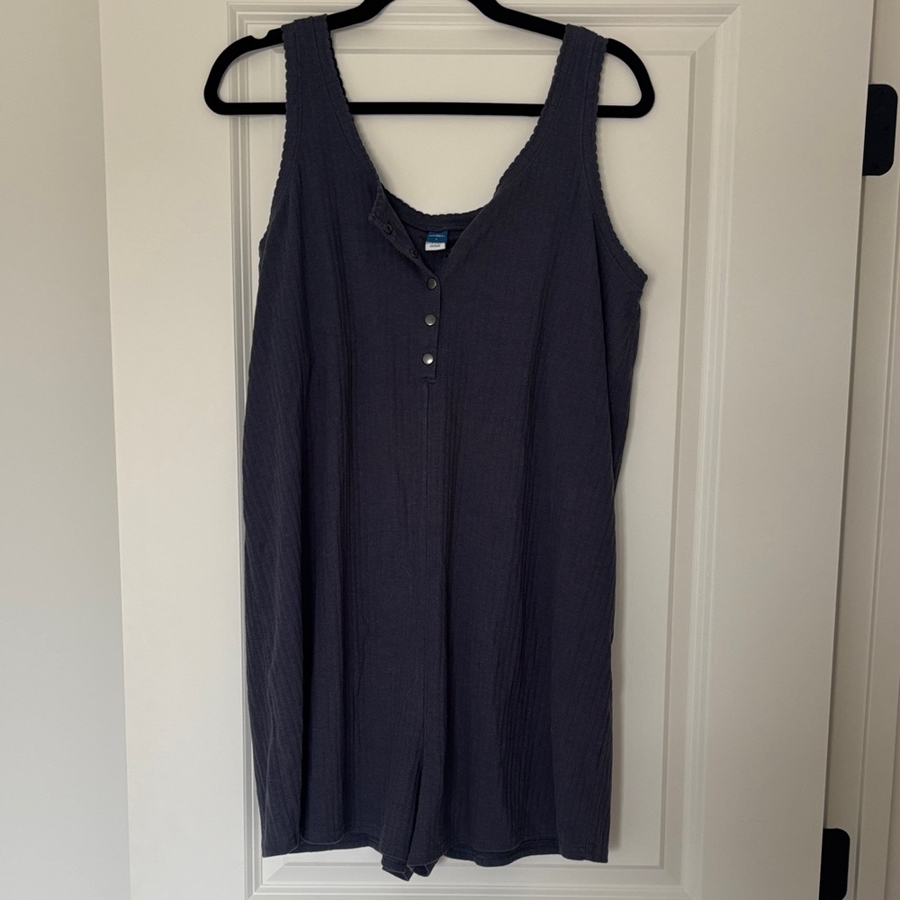Old Navy Maternity Ribbed Henley Romper in Charcoal Gray